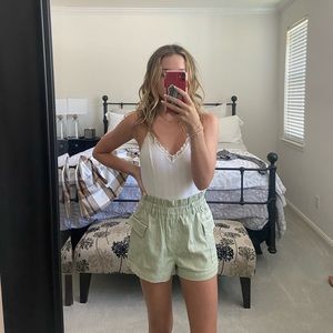 Green Elastic Waist Shorts